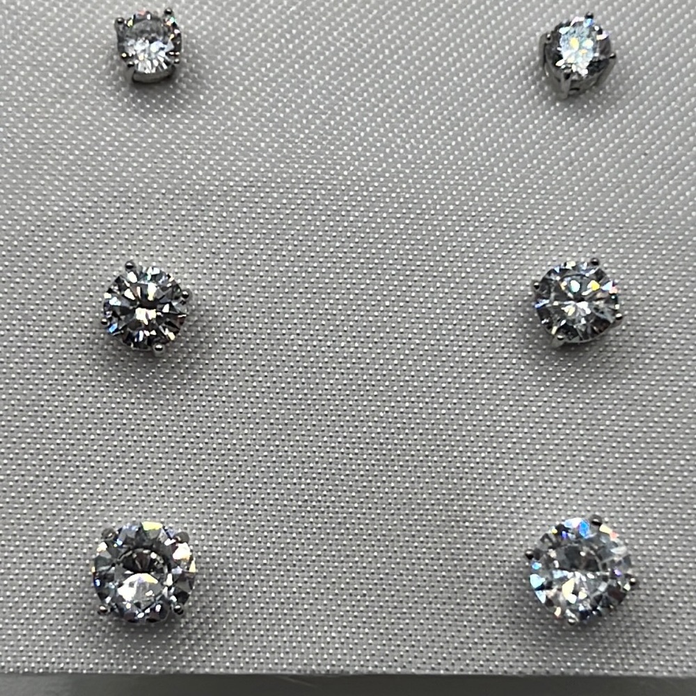 NWOT GORGEOUS CZ AND STERLING SILVER STUD EARRINGS-4mm, 5mm, and 6mm INCLUDED